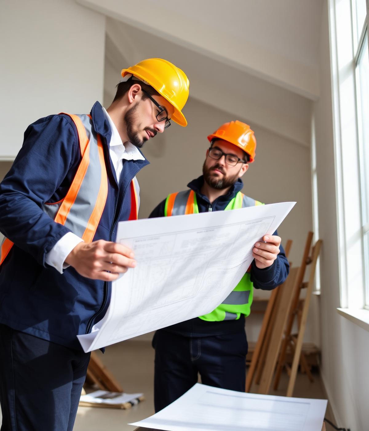 Elmont Construction team reviewing plans on a Dublin renovation site